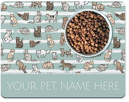 Personalised Cat Bowl Mat - Stylish Customised Pet Food Mat for Cats (Opal)