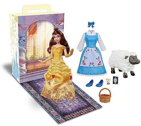 Disney Store Offizielle Belle Storybook Kollektion Puppe, Die Schöne und das Biest, 29 cm, Mit Chip, 2 Outfits, Accessoires, Malbogen für Aktivitäten und Spiele, für Kinder ab 3 Jahren
