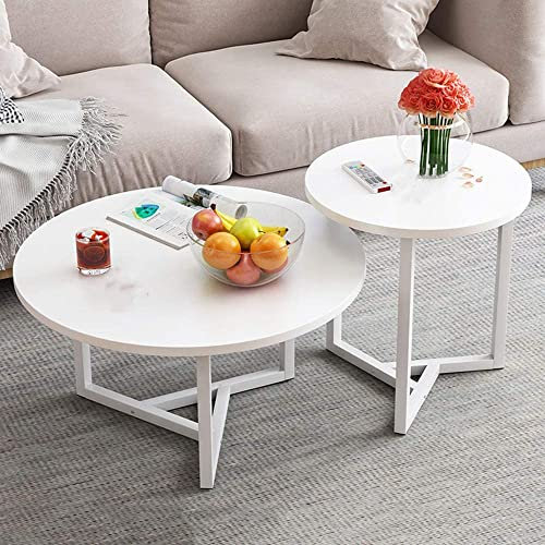 Table Basse de Salon Moderne avec Table Basse en Bois Tabletop Table gigogne en métal de Salon Table d'appoint Ronde de réception Table de Lecture Minimaliste de Studio Ensemble de 2 Tables