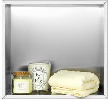 QWORK® Nicchia Doccia Incasso in Acciaio Inossidabile 304, Modanatura Monopezzo, per Articoli Toeletta, 32x30x12 cm