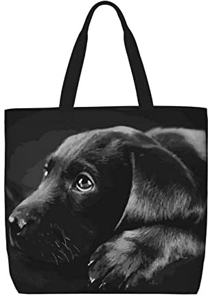 Große Einkaufstasche, schwarzer Labrador-Welpe, große Einkaufstasche zum Einkaufen, Arbeiten, Strand