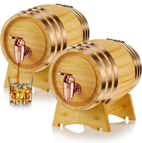 Geetery 2 Stück 2 Liter Eichenfass mit Ständer Holz Whiskeyfass Vintage Fass Bier Tequila Rum Whiskey Spender Weinherstellung Fässer für Zuhause Tisch Display Dekoration Unterhaltung