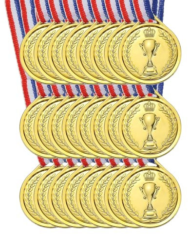 PATIKIL 1,5 Mini Goldene Gewinner Medaillen, 50er Pack Plastik Goldene Medaillen 1. Platz Medaillen mit Band für Tischtennis Spiele Sportwettbewerbe Partygeschenke