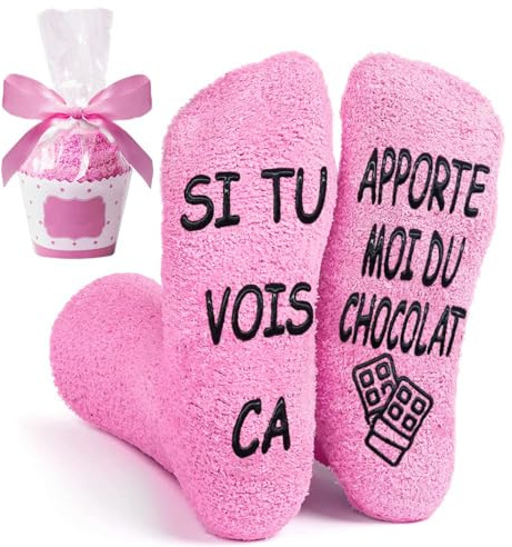 QXRXN Chaussettes Femme Fantaisie Chaussettes Chaudes Femme Antidérapantes Chaussettes SI TU VOIS ÇA APPORTE MOI DU CHOCOLAT, Chaussette Rigolote Femme Humour Idee Cadeau Noel Anniversaire 39 42