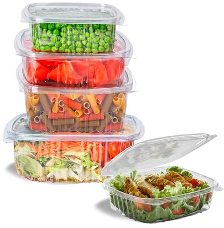 Envases de Plastico para Alimentos - Pack de 50 Unidades para Comida Desechables - Recipiente con Tapa Apto para Microondas y Lavavajillas - Contenedores Hermeticos Reutilizables PP Eco (250 ml)