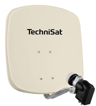 TechniSat DIGIDISH 45 – Satelliten-Schüssel für 4 Teilnehmer (45 cm kleine Sat Anlage - Komplettset mit Wandhalterung, Quattro-Switch-LNB und An-Rohr-Fitting) beige