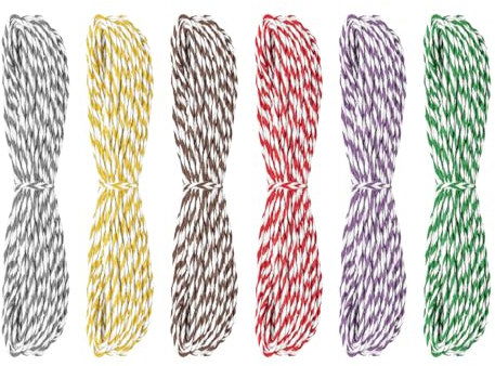6 Paquets x 10 mètres de Ficelle de Coton colorée, Cordon de Coton décoratif, Ruban d'emballage Cadeau, Corde en Coton de 2 mm pour Le Jardinage, Le Tricot, Les travaux manuels de Noël (Sara)
