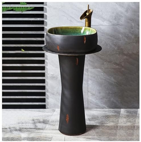 ZWQOZ Lavabo Rond sur Pied for intérieur et extérieur, lavabo sur Pied Luxueux, lavabo en céramique d'art Autonome - lavabo sur Pied (Color : L)