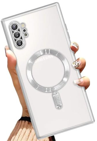 AIGOMARA Magnetic Case for Samsung Galaxy Note 10 Plus [Wireless Charging Compatible] Soft TPU Phone Cover Anti-Scratch Shockproof Slim Case for Women Men - Silver