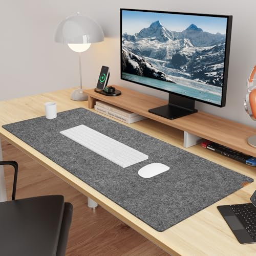 YSAGi Schreibtischunterlage Filz, 100x40cm Rutschfeste Schreibunterlage Tischunterlage Schreibtisch, Großes Mauspad Tastatur Unterlage Schreibtisch Zubehör für Büro & Homeoffice, Dunkelgrau