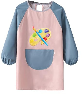 Gebrazy Malschürze Kinder,Wasserdicht Malschürze,Langarm Malschürze Kinder für 6-12 Jahre,Bastelschürze Kinder für Experimentelle Mal- und Kochaktivitäten in der Schule (Pinkblue)
