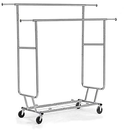 Présentoir à vêtements en métal à deux pôles, support à vêtements mobile, porte-manteau pliable et télescopique avec grille de séchage, utilisé pour ranger les vêtements, les sacs, les chaussures, arg