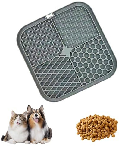 Dog Slow Feeders Lick Mat - Fun Alternative to a Slow Feed Dog Bowl, Dog Lick Mat for Crates, Perfect for Wet & Dry Treats, Yogurt, Peanut Butter, Boredom & Anxiety Reducer (Grey)