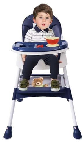 MINRS Hochstuhl Baby, Kinderhochstuhl mit Tisch, Kinderstuhl Esstisch mit einer Schüssel, einem Deckel, einem Tischset, einem Löffel mitwachsend ab 6 Monate bis 6 Jahre Babystuhl Blau