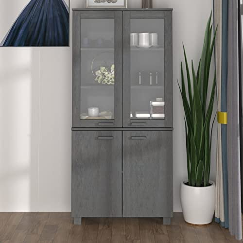 Massivholz Dunkelgrau Highboard Vitrine mit Ablagen Wohnzimmer Aufbewahrungsschrank Bücherregal