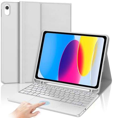 SENGBIRCH Keyboard Case for iPad 11th Generation (11, 2025) with Trackpad - UK Layout Detachable Wireless Bluetooth Keyboard with Touch Pad, Cover for iPad 10th Generation 10.9, Light Gray