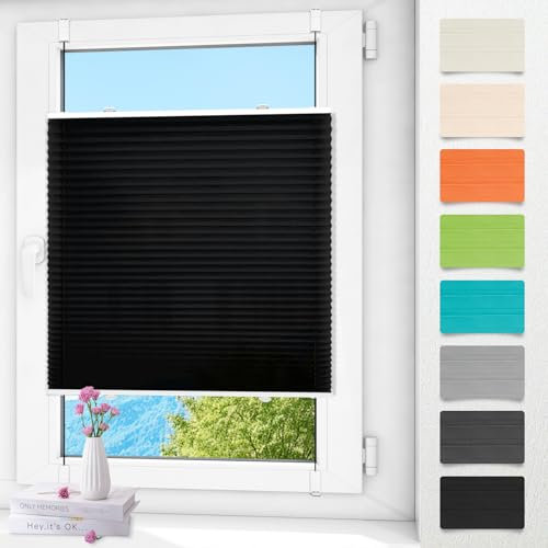 Plissee ohne Bohren klemmfix Schwarz 85x90cm Plisseerollo mit Klemmträger Blickdicht easyfix Jalousie Rollo für Fenster und Tür