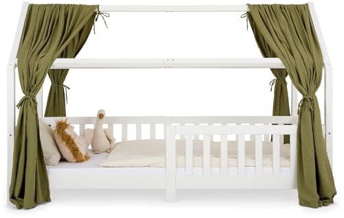 IDIMEX Hausbett Himmel NENA im 2er Set in dunkelgrün - Betthimmel aus 100% Baumwolle, Baldachin Musselin zweilagig, Bettvorhang für Hausbetten, Hausbett Deko