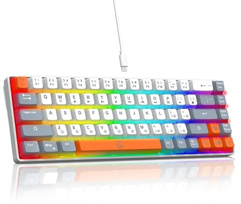 Snpurdiri 60% Prozent Gaming-Tastatur, Ergonomische kleine Mini-Gaming-Tastatur, Kompakte RGB-Hintergrundbeleuchtung Tastatur für Windows, PC, Laptop (68 Weiß Grau Orange)
