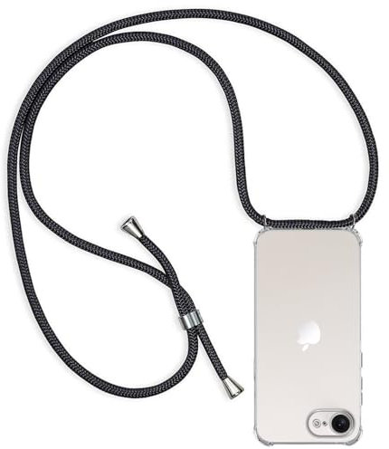 ZYIMOU für iPhone 16e Hülle mit Band, Handyhülle iPhone 16e Handykette Hülle mit Kette Schutzhülle Kordel zum Umhängen Transparent Weich TPU Silikon Bumper, Schwarz