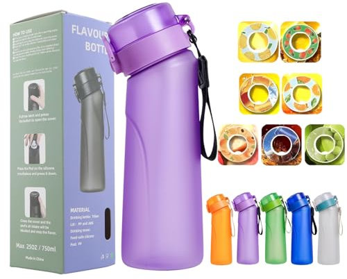 FIENZA 750 Air Gourde Up Bouteille Avec 7 sul Saveur Gout Pods, Air Bouteille Up d'eau Parfumée Tritan Sans BPA Avec Paille 0 Sucres et Tasse d'eau