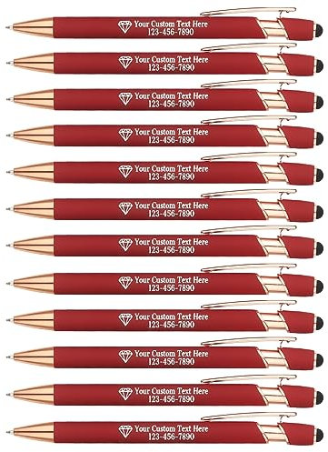 Personalisierte Kugelschreiber mit Gravur | 12er-Pack Metall-Kugelschreiber | Inklusive Logo & Textgravur | Geschenk für Lehrer, Abschluss oder Mitarbeiter (Dunkelrot)