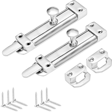 ZAVIA Chrome Door Bolt Lock (Pack of 2) | 6-inch (150mm) Surface Mounted Internal Sliding Bolt Lock for Bedroom, Bathroom, Cabinets, Cupboards & Other Wooden Doors