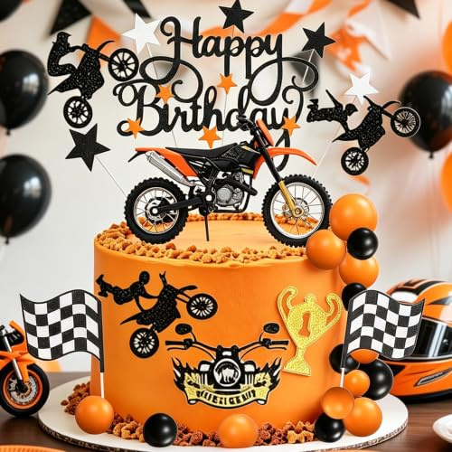 Dirt Bike Party Decorations Motorcycle Cake Topper Motorbike Themed Decor | Supplies for Men Birthday and Baby Shower Celebrations