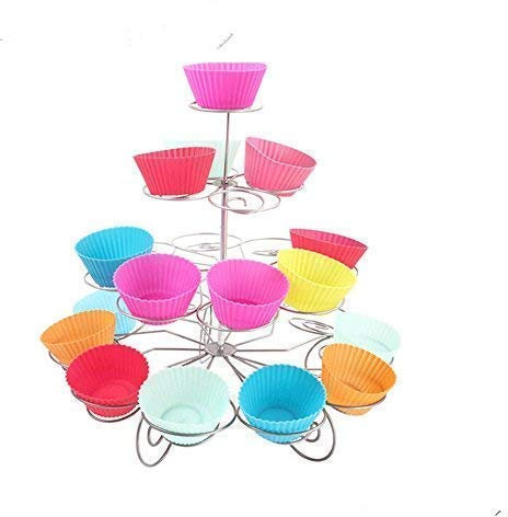 Trimming Shop Cupcake Stand 4 Tier Cake Stand Cupcake Holder for Dessert Spiral Metal Cupcake Stand for Themed Birthday Party Table Decoration Wedding Dessert Tower with 41 Mini Cake Food Display Set