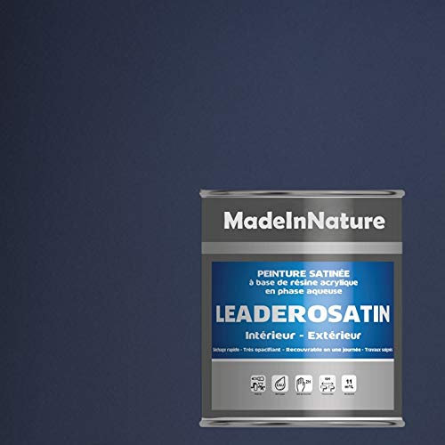 MadeInNature Peinture Murale Satin Acrylique/Intérieur Application Facile très opacifiant séchage Rapide/Couleurs au Choix sans Odeur de (0.5 Litre pour 6 m², Soit 3 m² pour 2 Couches, 1 Bleu Nuit)