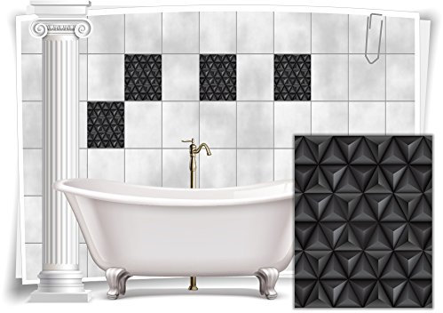 Medianlux Fliesen-Aufkleber Bild Mosaik Kachel Grau Schwarz Retro Dreiecke Bad WC Deko Folie Badezimmer, 12 Stück, 20x25cm