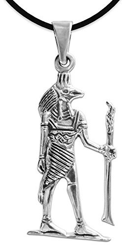 Clever Schmuck Silberner Damen oder Herren Ägypten Anhänger 29 mm Anubis antik glänzend STERLING SILBER 925 mit Lederhalsband schwarz in Geschenkfaltbox