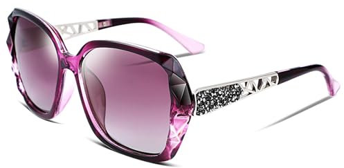 FEISEDY Occhiali da Sole Donna Polarizzati Grandi Occhiali Classici da Donna Protezione UV400 con Tempio Scintillante B2289