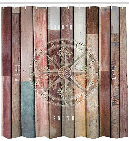 ABAKUHAUS Marine Life Duschvorhang, Marine Sea Yacht Holz, Stoffliches Gewebe Badezimmerdekorationsset mit Haken, 175 x 200 cm, Warmes Taupe