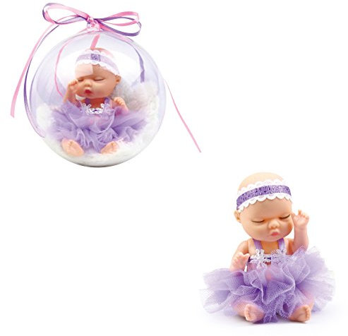 Brigamo ❀ Doll Surprise,süße Mini Baby Puppe mit Flauschiger Felldecke in der Deko Kugel (violett)