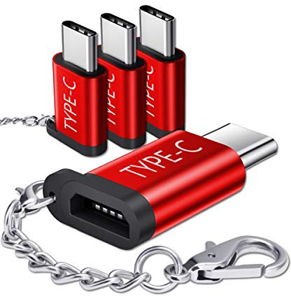 JSAUX USB C Adapter auf Micro USB, [4 Pack] USB Typ C Konverter für Keychain 56K Widerstand kompatibel mit Samsung Galaxy S10 S9 S8 Plus/Note 10 9 8/A3 A5, Huawei P9/P10, Xperia XZ, LG G5 G6 (Rot)