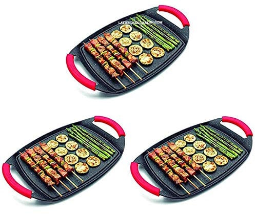 Suinga 3er-Pack Grillplatte mit Steinbeschichtung, 36 cm, geeignet für alle Herdarten: Induktion, Glaskeramik, Gas, Elektroherd, Halogen Grillplatte mit Antihaftbeschichtung.