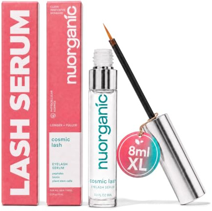 nuorganic 'Cosmic Lash' Eyelash Serum for Growth, Prostaglandin-Free, Natural, Longer, Thicker Lashes, Vegan, Hormone-Free, Lasts 4 Months, XL Bottle, 0.30 fl. oz / 8ml