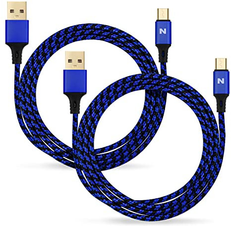 NITHO Set von 2 Ladekabel Kompatibel mit PS4/Xbox One und allen Geräten mit Micro B Stecker, Extra Langes 4 Meter Ladekabel Ermöglicht 2 Spieler zu Spielen Remote (2 Kabel, Blau)