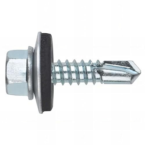 INDEX A PERFECT FIXING - ABE256310 [DIN-7504-K + ARVUL] Tornillo autotaladrante DIN 7504-K y arandela de EPDM, Cabeza hexagonal, Tornillo de 6,3 x 100 mm (huella 7) y arandela de 25 mm, 100 unidades