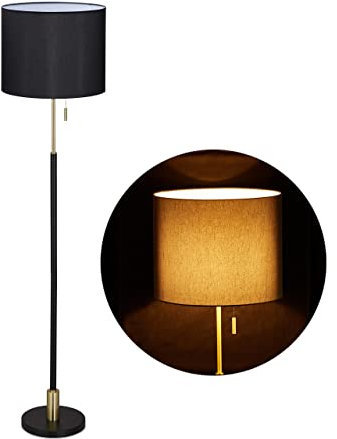 Relaxdays Stehlampe Wohnzimmer, E27, mit Kabel, Stofflampenschirm Ø40 cm, Vintage Stehleuchte 163 cm hoch, schwarz-gold