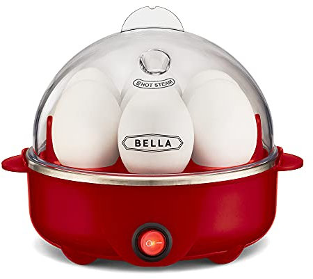 BELLA 17286 Cooker, Rapid Boiler, Poacher Maker Make up to 7 Large Boiled Eggs, Poaching and Omelete Tray included, Single Stack, Red