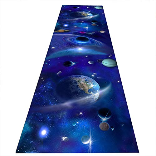 Langer Läufer Teppich Flur, Korridor Teppiche Teppichläufer Flurläufer Meterware Kreative Design Rutschfeste Waschbare Passage Outdoor Porch Patio Teppiche, Blau Sternenry Universe Erde Druck Muster