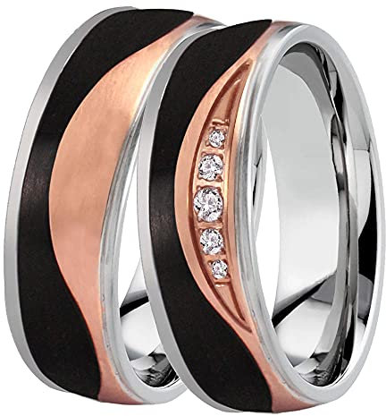 DOOSTI Partnerring/Trauring WEVE chirurgischer Edelstahl 316L mit Carbon wahlweise mit Zirkonia (Ring ohne Zirkonia, 62 (19.7))