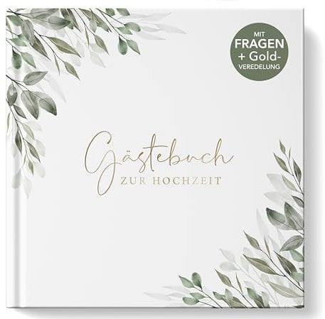 luftundliebe Gästebuch Hochzeit mit Fragen zum ausfüllen, Gästebuch, Hochzeit Gästebuch, Vintage, Goldfolienveredelung, Hochzeitsgästebuch, Hardcover - Eukalyptus