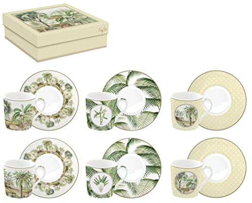 COFFRET 6 TASSES A CAFE 10CL EN PORCELAINE CEYLON, Vert