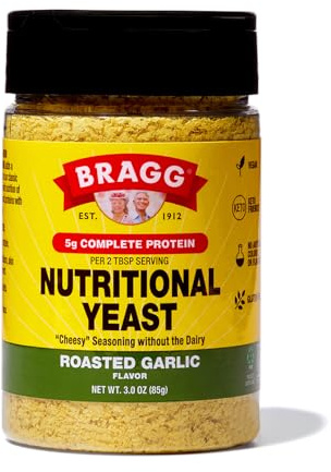 Bragg Nutritional Yeast Roasted Garlic Seasoning - 3 oz - Dairy-Free Parmesan Cheese Substitute - Perfect for Salads, Pastas, Popcorn, and More