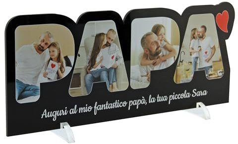 PV Grafik® Regalo Festa del Papà,Targa con Foto Papà, Prima Festa del Papà, Regalo Compleanno Papà, Idee Regalo Papà, Regalo Neo Papà, Cornice Festa del Papà,Regalo Figlio Figlia Papà.(Nero)