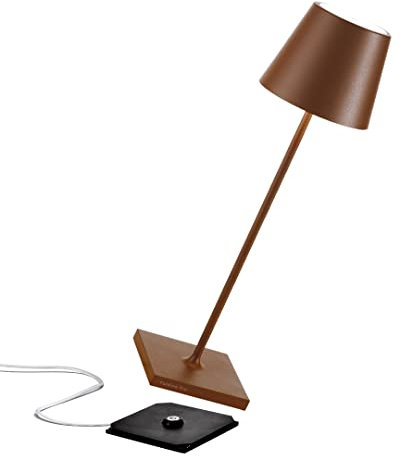 Zafferano Poldina Pro Kabellose LED-Tischlampe Wiederaufladbar Touch-Dimmer - IP65 Innen/Außeneinsatz, Aluminium H 38 cm / Sockeldurchmesser 11 mit Mehrfach-USB-Ladegerät, Corten, LD0340R3x1