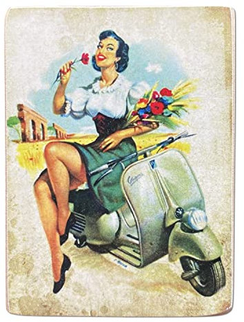 Kustom Art Magnet (Magnet) Serie Pin Up Motorrad Roller Vintage-Stil für Kühlschrank/Garage/Bar Druck auf Holz 10 x 6 cm